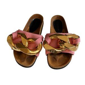 JW Anderson Leather Fuchsia Chain Slide Sandals Shoes Women Size 36 Pink Gold